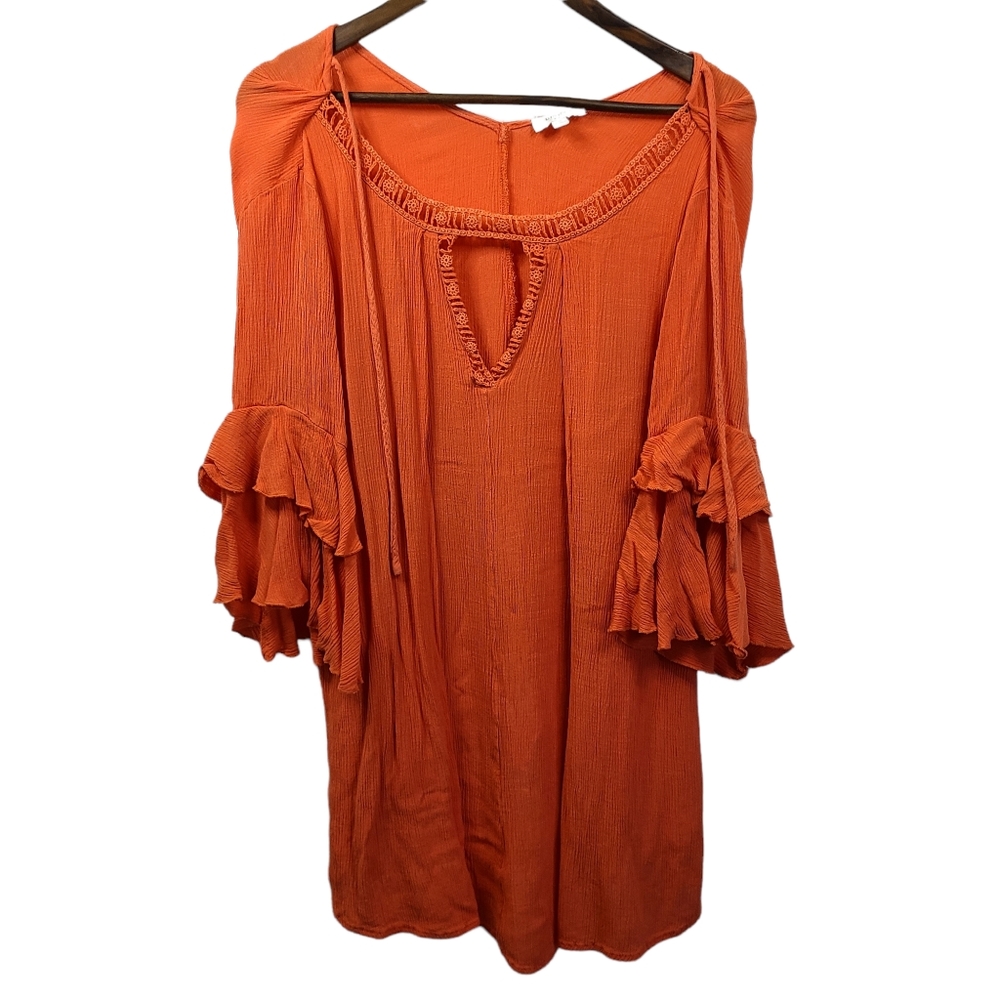 Umgee Orange Ruffle Boho Swing Dress Medium
